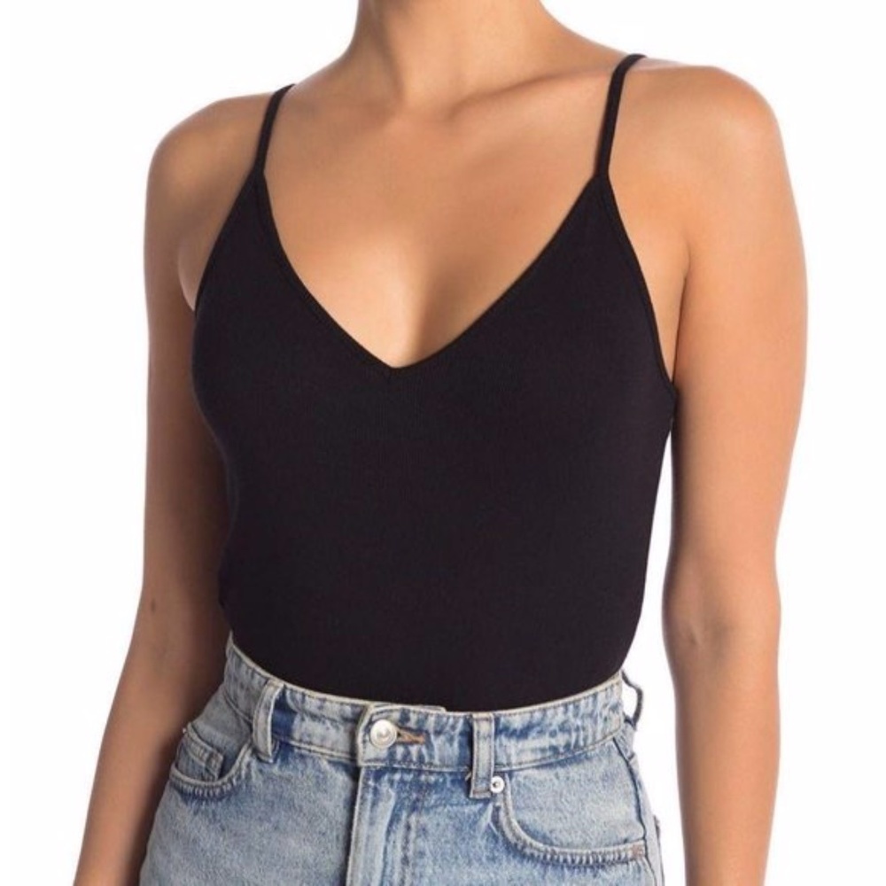 Black Ribbed Black Thong Bodysuit